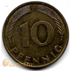 10 пфеннигов. 1996 г. Германия. "D". 5-3-757