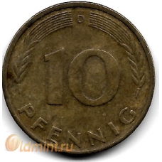 10 пфеннигов. 1986 г. Германия. "D". 5-3-765