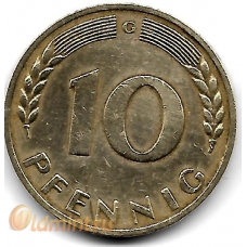 10 пфеннигов. 1970 г. Германия. "G". 5-3-766