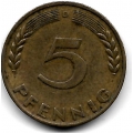 5 пфеннигов. 1950 г. Германия. "D". 5-3-772