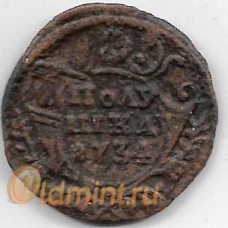 Полушка. 1734 г. Перечекан с крестовой копейки Петра II 1728-1729 гг. 3-9-106