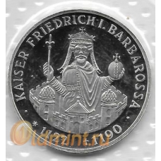 10 марок. 1990 г. Германия. "F". Серебро. Барбаросса. 9-5-15