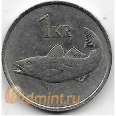 1 крона. 1987 г. Исландия. Треска. Немагнитная. 15-2-228