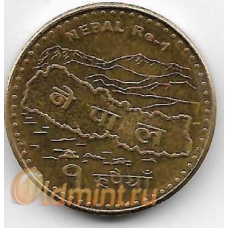 1 рупия. 2009 г. Непал. Карта, Эверест. 20-1-52