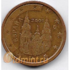 2 евроцента. 2001 г. Испания. 20-2-42