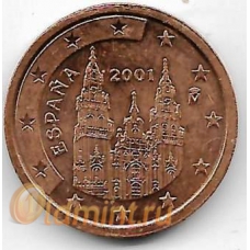 2 евроцента. 2001 г. Испания. 20-3-100