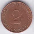 2 пфеннига. 1989 г. ФРГ. "F". 3-3-421