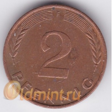 2 пфеннига. 1989 г. ФРГ. "F". 3-3-421