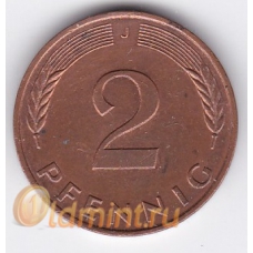 2 пфеннига. 1991 г. ФРГ. "J". 3-5-140