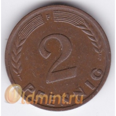 2 пфеннига. 1958 г. ФРГ. "F". 3-5-142
