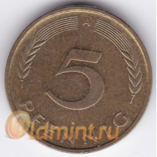 5 пфеннигов. 1991 г. ФРГ. "A". 3-5-389