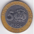 5 песо. 2002 г. Доминиканская Республика. 10-1-508