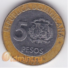 5 песо. 2002 г. Доминиканская Республика. 10-1-508