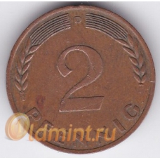 2 пфеннига. 1968 г. ФРГ. "D". 6-2-402