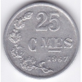 25 сентимов. 1967 г. Люксембург. 12-2-326